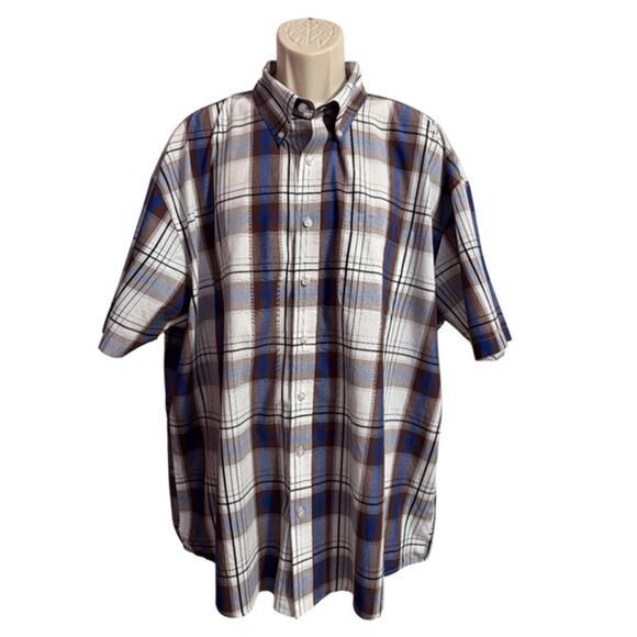 Gioberti Brown, Blue & White Plaid Short Sleeve Button Down Shirt Size XXL - Picture 3 of 11